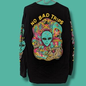 Killer Acid Men's Black Psychedelic Alien Graphic Long Sleeve No Bad Trips Shirt